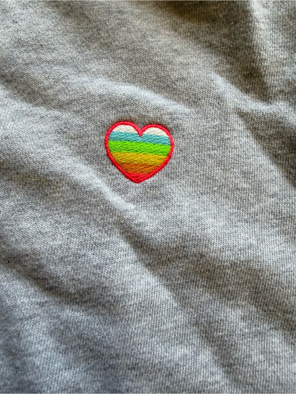 aerie Gray Crewneck Sweater with Rainbow Heart Patch